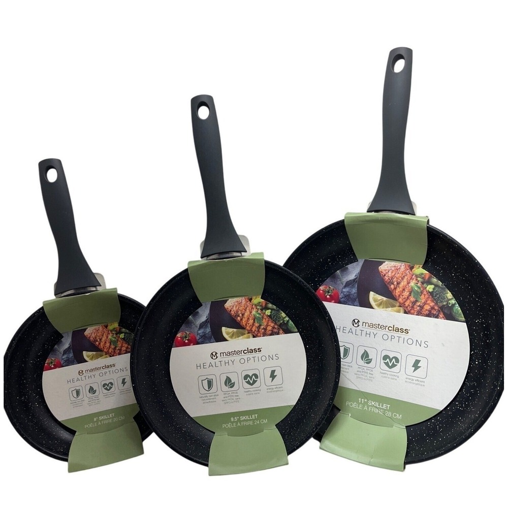 Master Class Skillet Set Healthy Options Non-Stick 8"/9.5"/11" PFOA & PFOS New